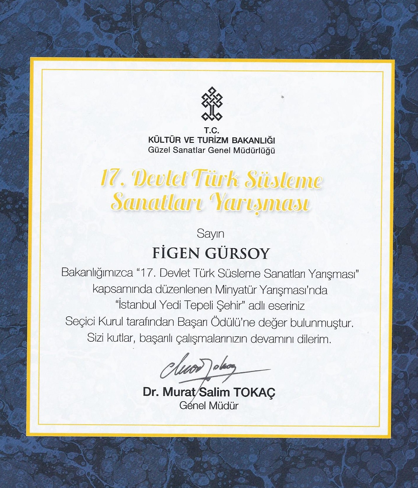 Kültür Bakanlığı Başarı Ödülü, 2013